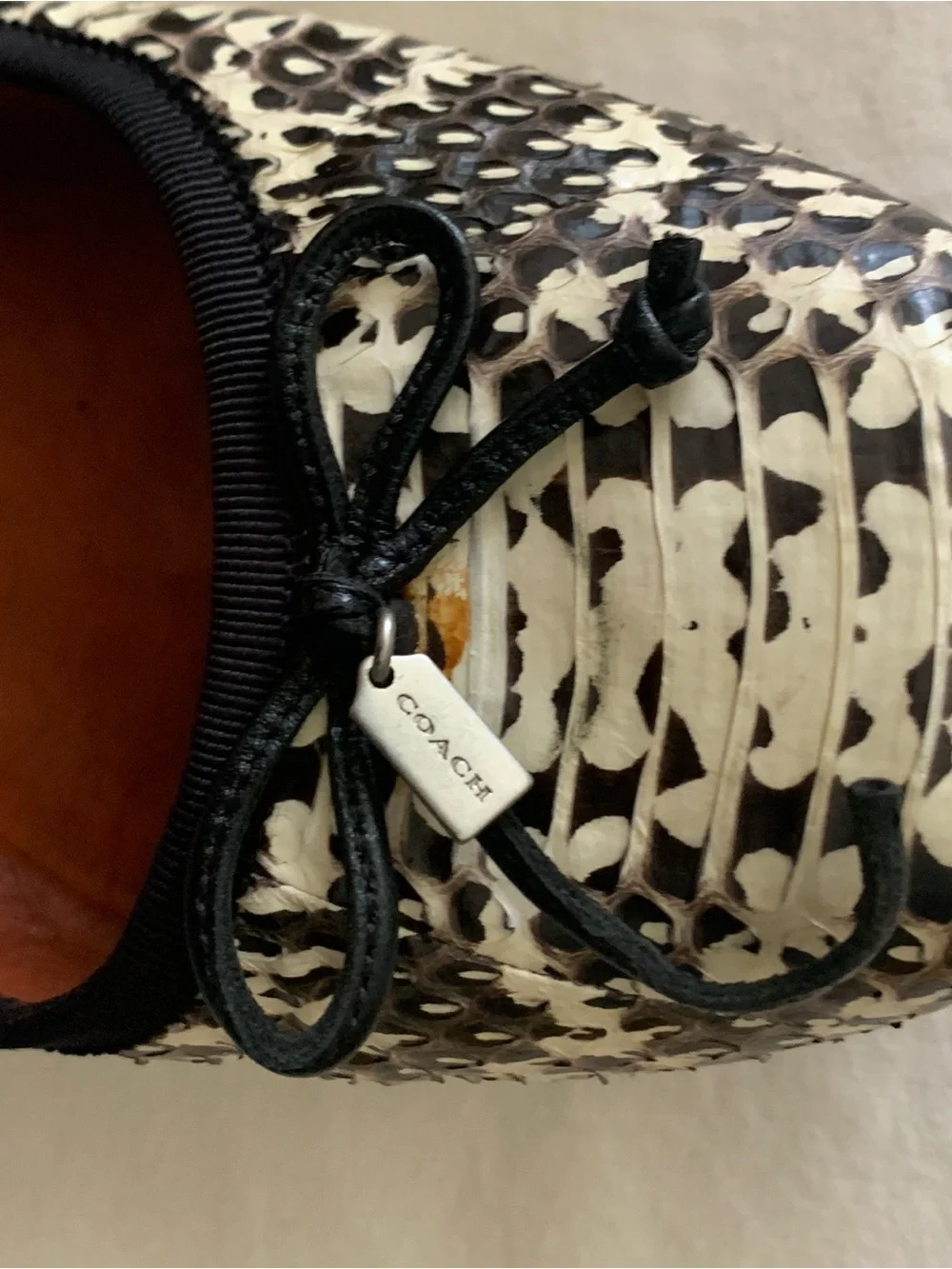 Coach Black and White Snakeskin-Print Ballet Flats Size 8.
